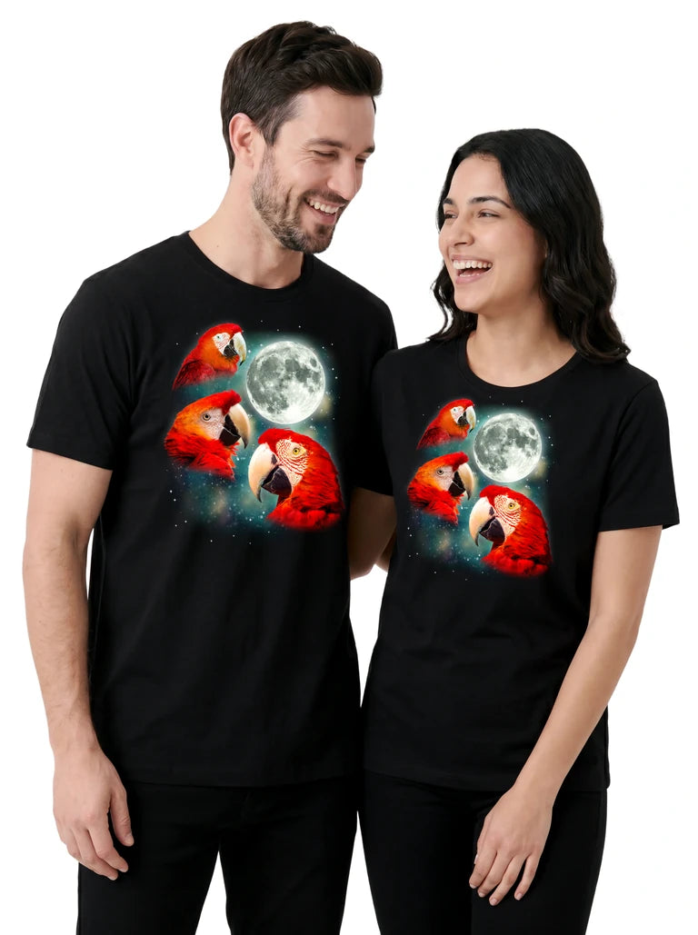MagicMoon Three Parrot 2 Moon on couple wearing matching Funny Animal Shirt