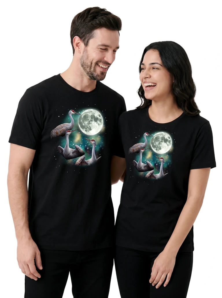 MagicMoon Three Crane Moon on couple wearing matching Funny Animal Shirt