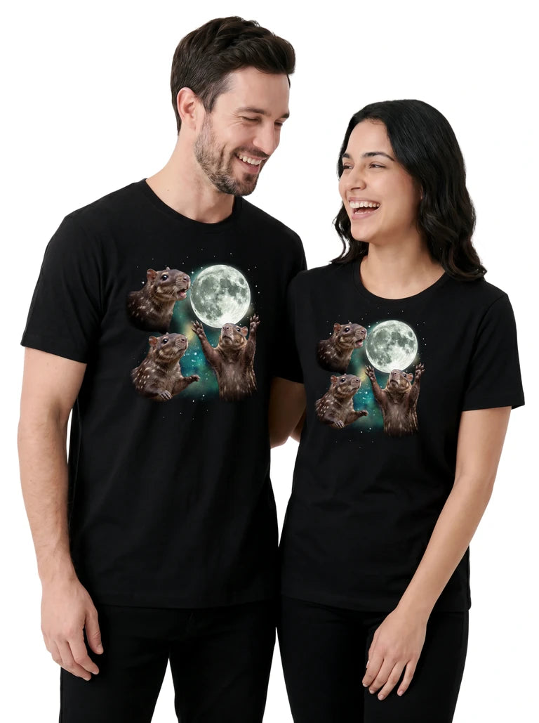 MagicMoon Three Paca Moon on couple wearing matching Funny Animal Shirt