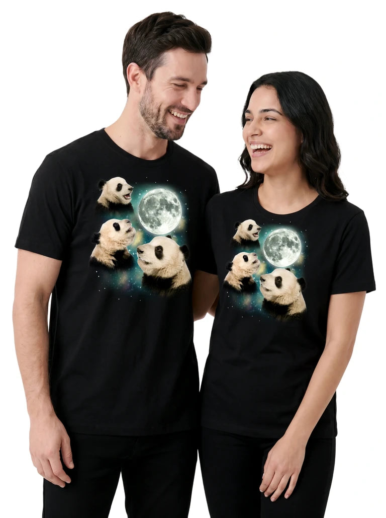 MagicMoon Three Panda Moon on couple wearing matching Funny Animal Shirt