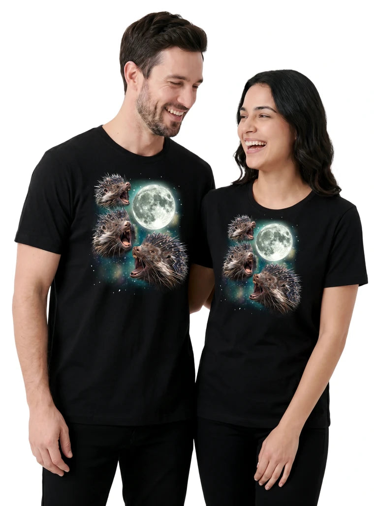 MagicMoon Three Porcupine Moon on couple wearing matching Funny Animal Shirt