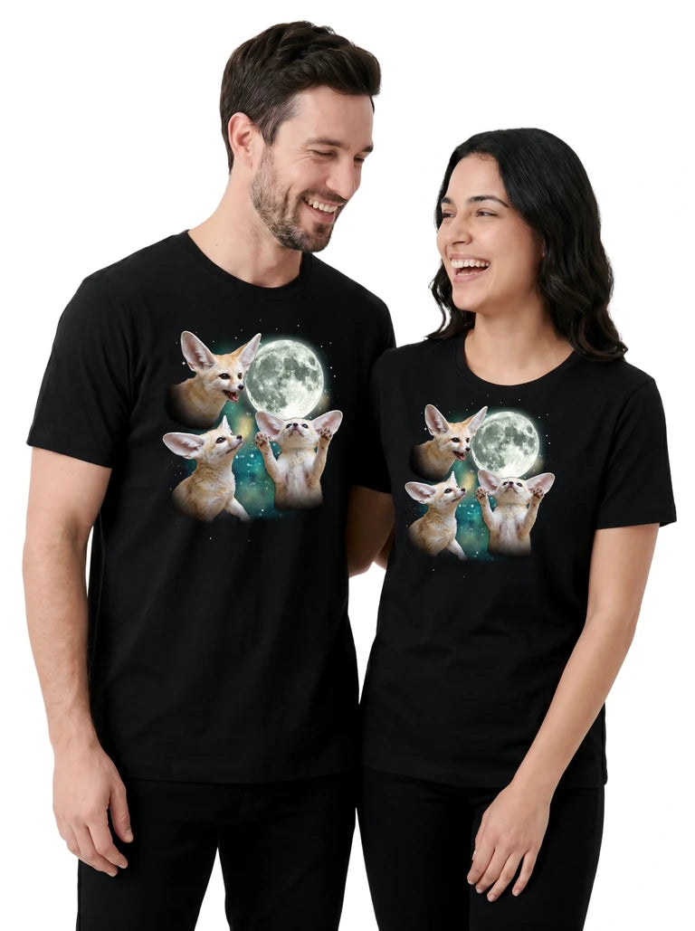 MagicMoon Three Fennec Fox Moon on couple wearing matching Funny Animal Shirt