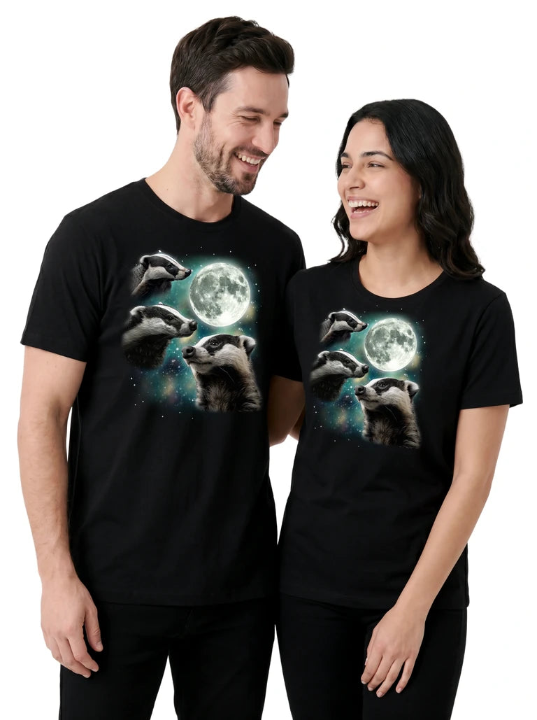 MagicMoon Three Badger Moon on couple wearing matching Funny Animal Shirt