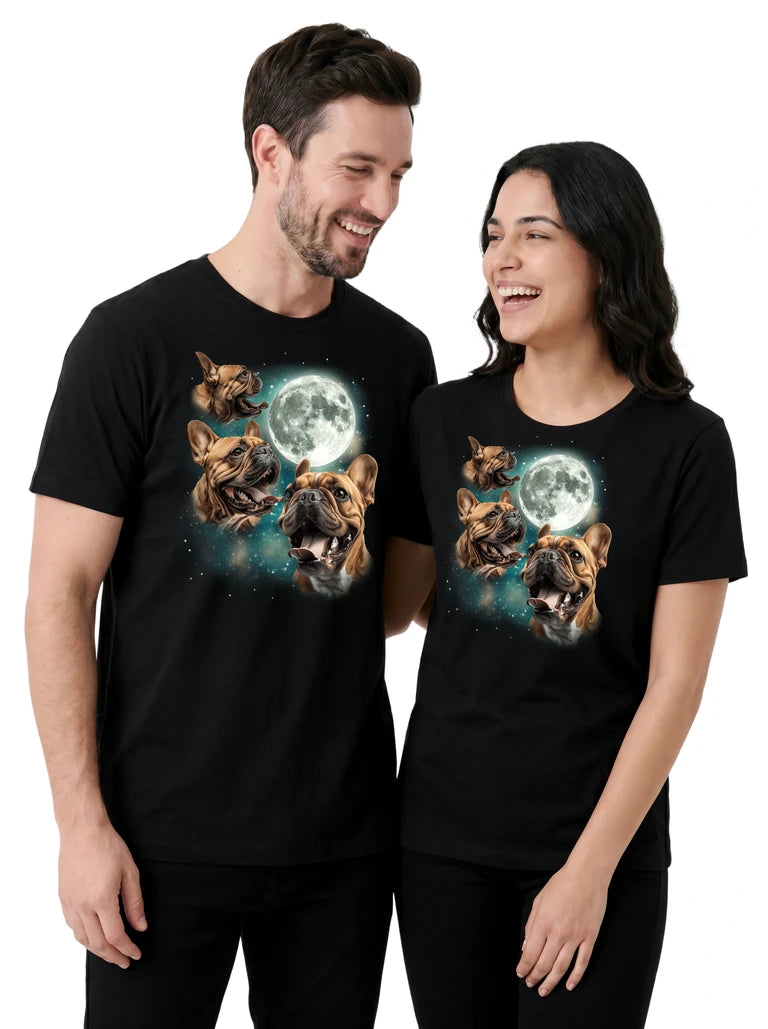 MagicMoon Three French Bulldog Brown Moon on couple wearing matching Funny Animal Shirt