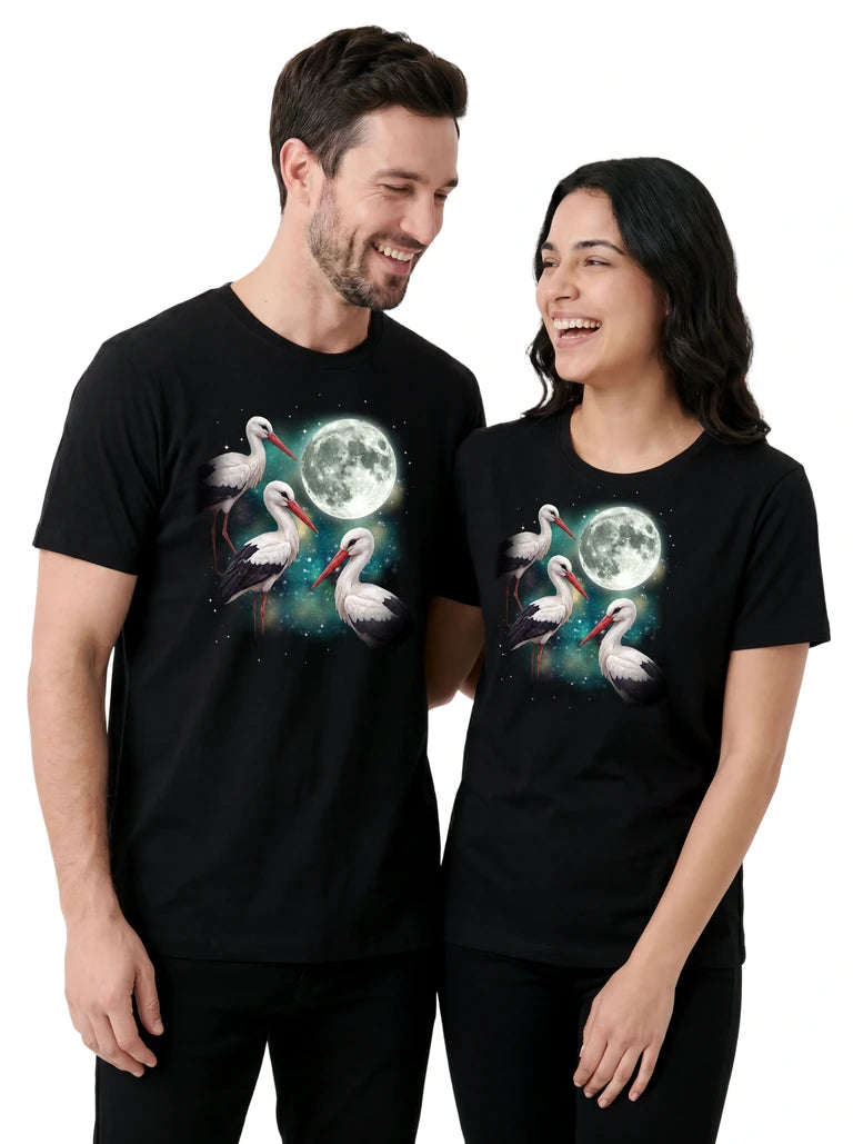 MagicMoon Three Stork Moon on couple wearing matching Funny Animal Shirt