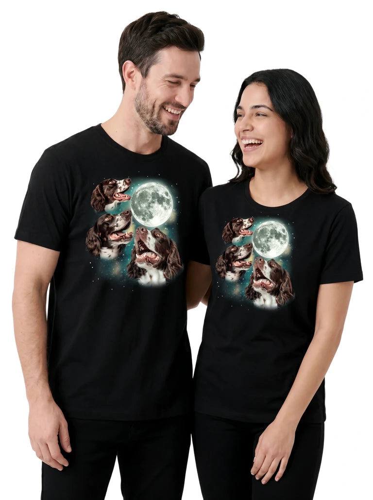 MagicMoon Three English Springer Spaniel Moon on couple wearing matching Funny Animal Shirt