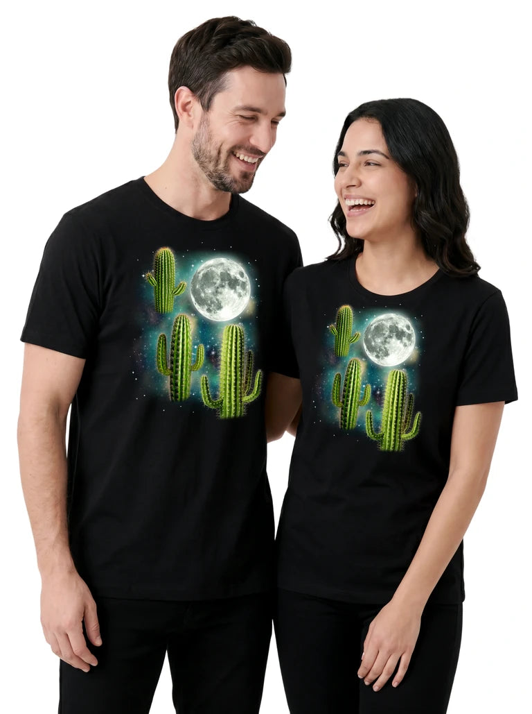MagicMoon Three Cactus Moon on couple wearing matching Funny Novelty Shirt