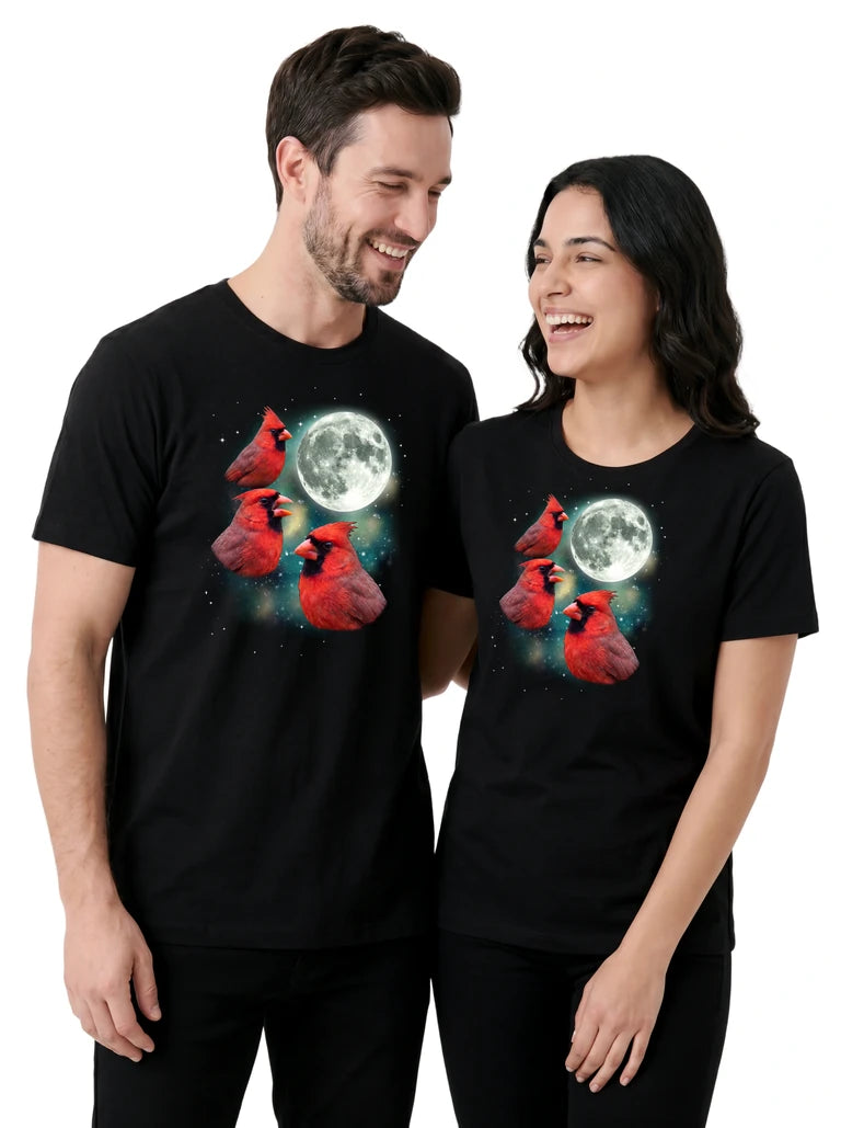 MagicMoon Three Cardinal Moon on couple wearing matching Funny Animal Shirt