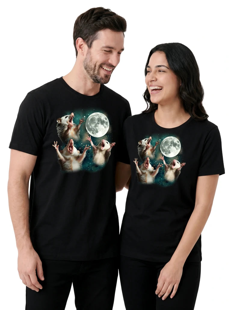 MagicMoon Three Opossum Moon on couple wearing matching Funny Animal Shirt