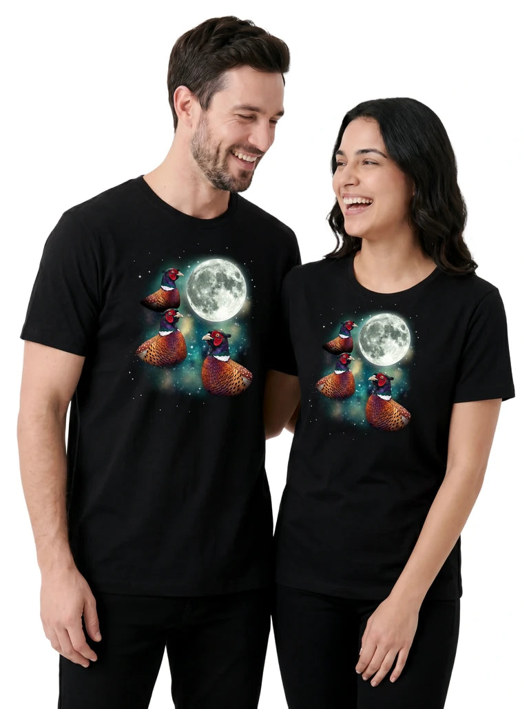 MagicMoon Three Pheasant Moon on couple wearing matching Funny Animal Shirt