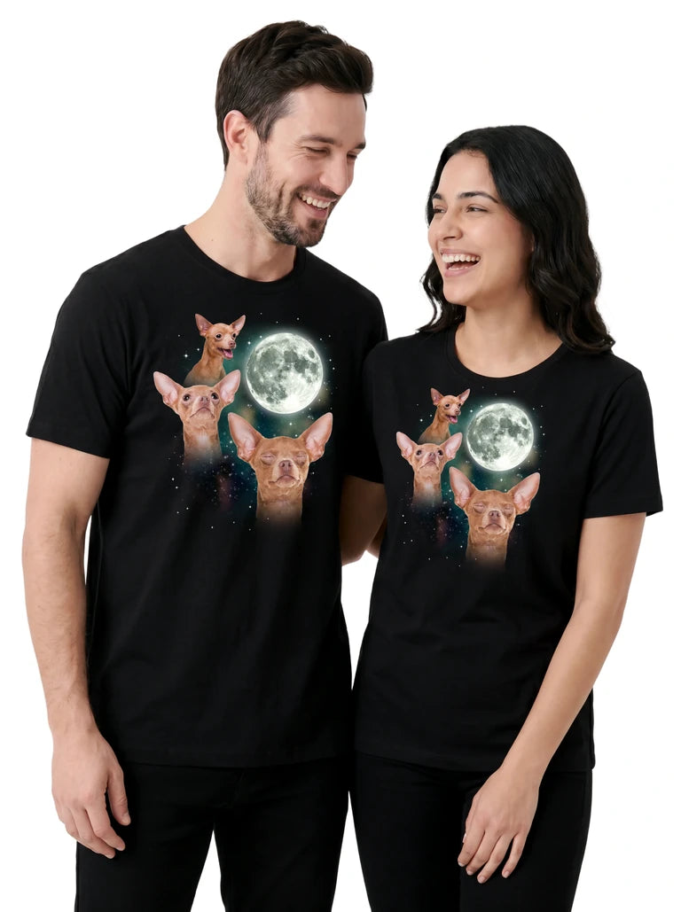 MagicMoon Three Chihuahua Moon on couple wearing matching Funny Animal Shirt