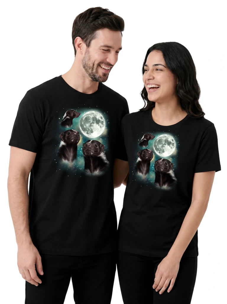 MagicMoon Three Skunk Moon on couple wearing matching Funny Animal Shirt
