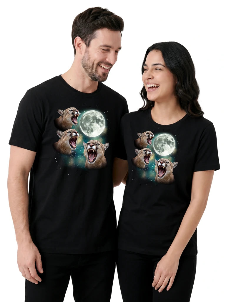 MagicMoon Three Cougar Moon on couple wearing matching Funny Animal Shirt