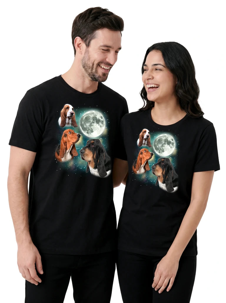 MagicMoon Three Hound Moon on couple wearing matching Funny Animal Shirt