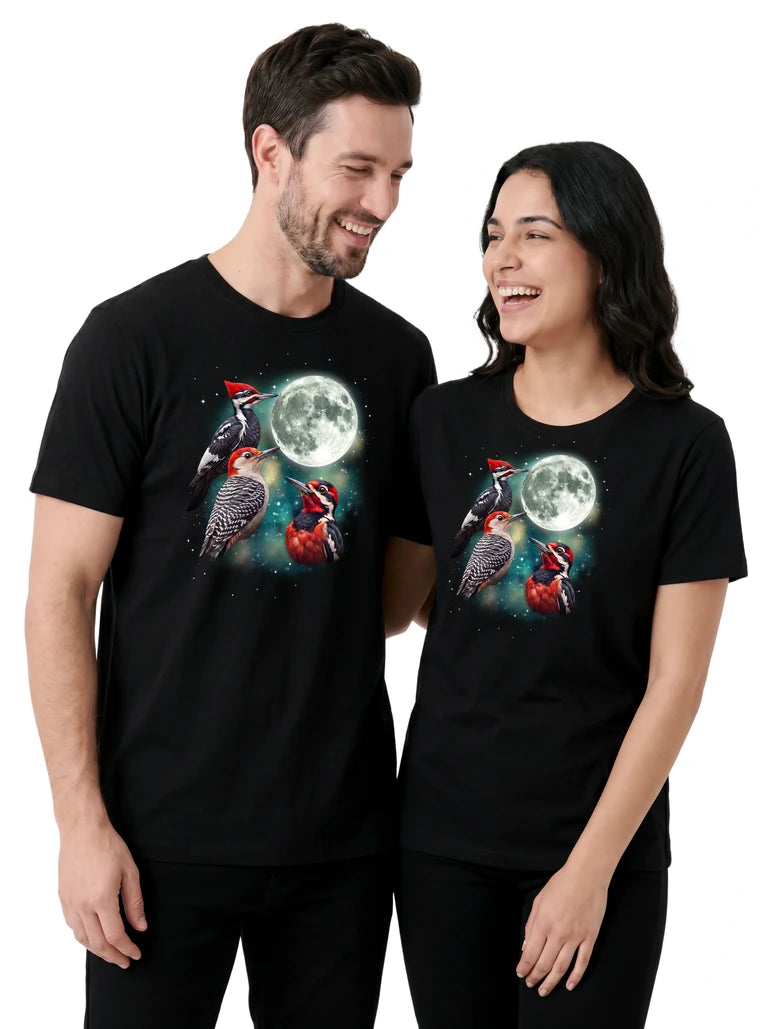 MagicMoon Three Woodpecker Moon on couple wearing matching Funny Animal Shirt