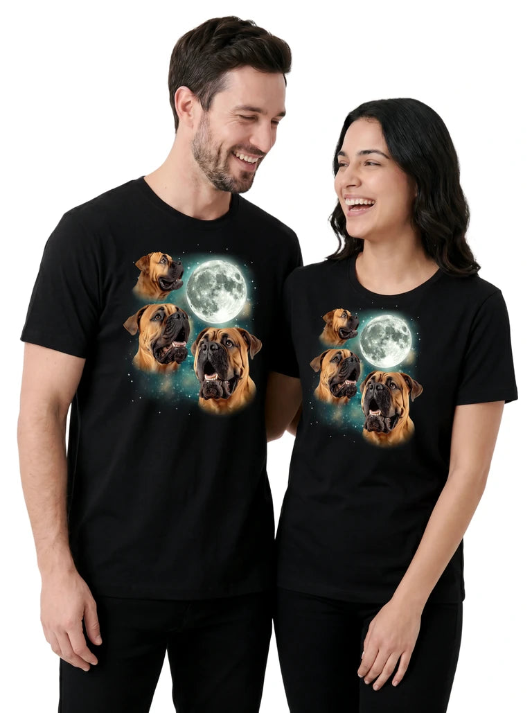 MagicMoon Three Mastiffs Moon on couple wearing matching Funny Animal Shirt