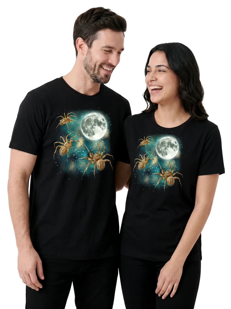 MagicMoon Three Spider Moon on couple wearing matching Funny Animal Shirt