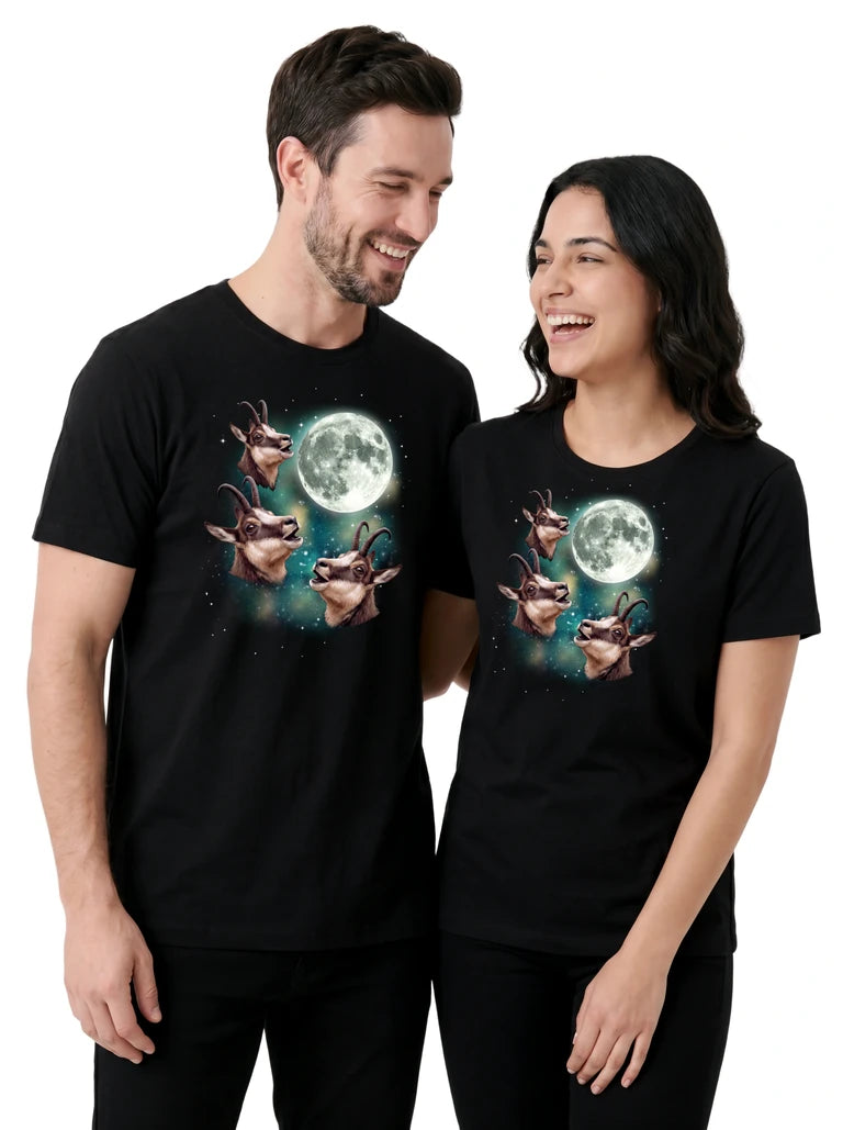 MagicMoon Three Chamois Moon on couple wearing matching Funny Animal Shirt
