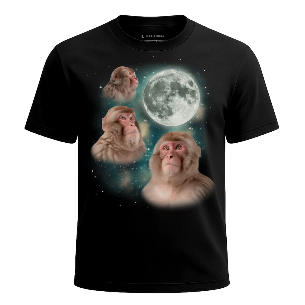 MagicMoon Three Macaque Moon - Funny Animal Shirt, White Elephant Gift, Novelty T-Shirt