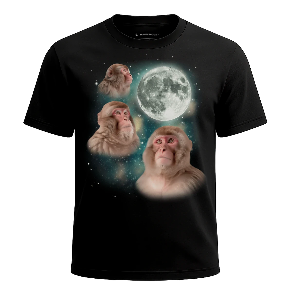 MagicMoon Three Macaque Moon - Funny Animal Shirt, White Elephant Gift, Novelty T-Shirt