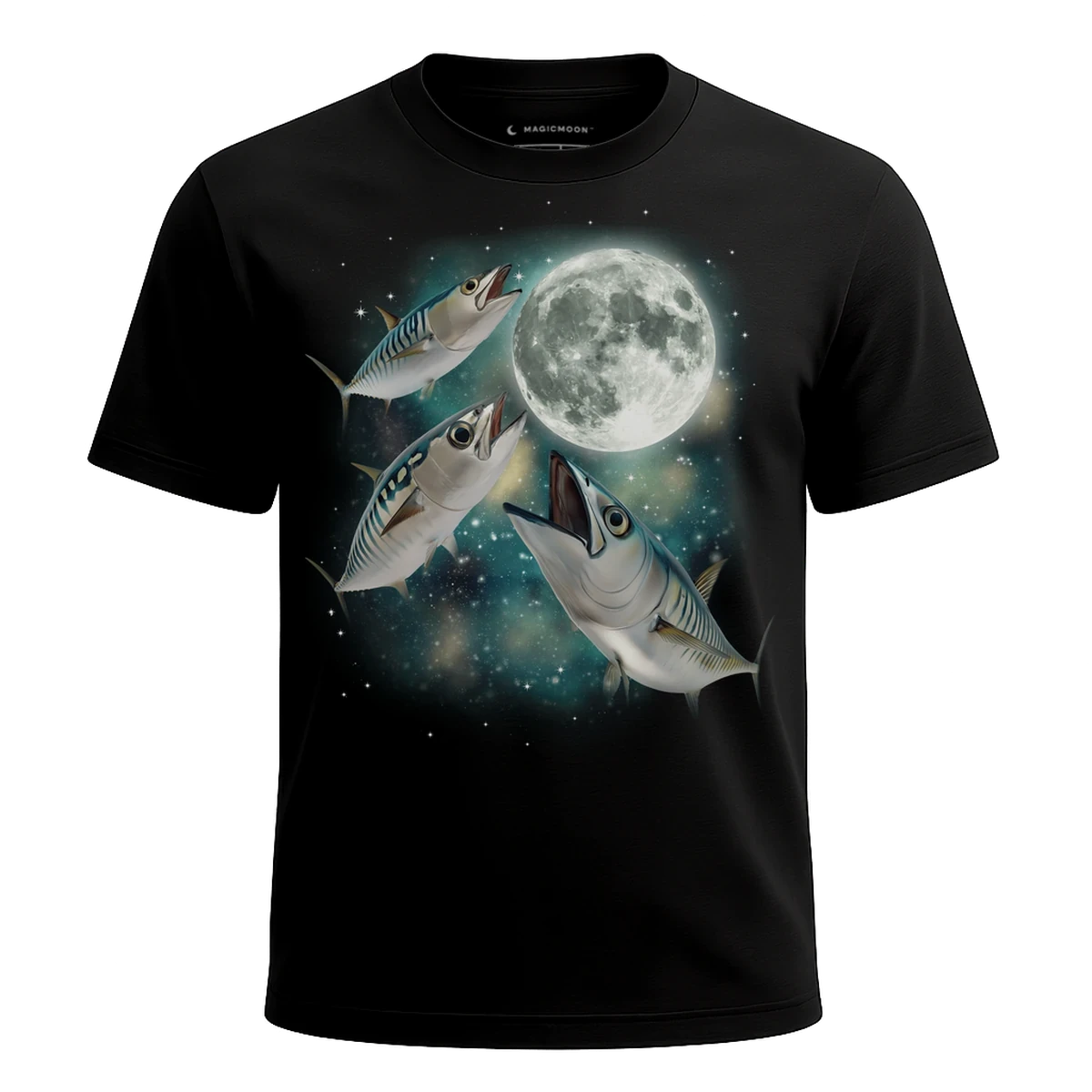 MagicMoon Three Mackerel Moon - Funny Animal Shirt, White Elephant Gift, Novelty T-Shirt
