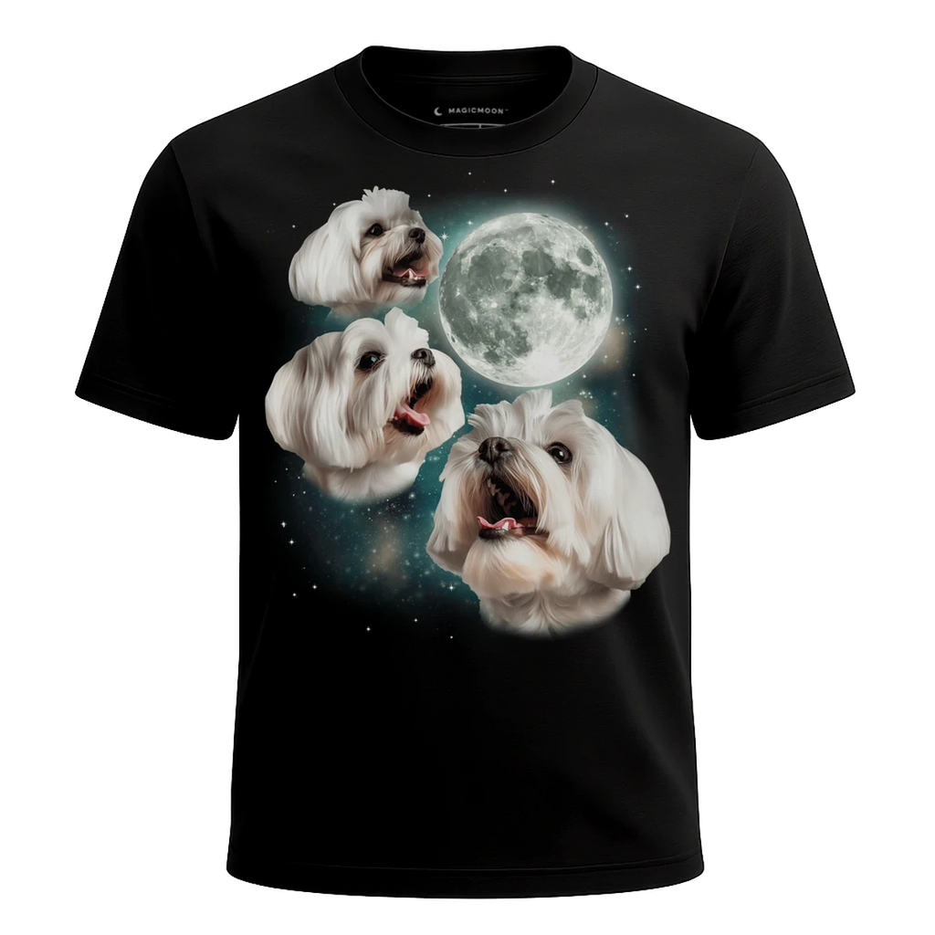 MagicMoon Three Maltese Moon - Funny Animal Shirt, White Elephant Gift, Novelty T-Shirt