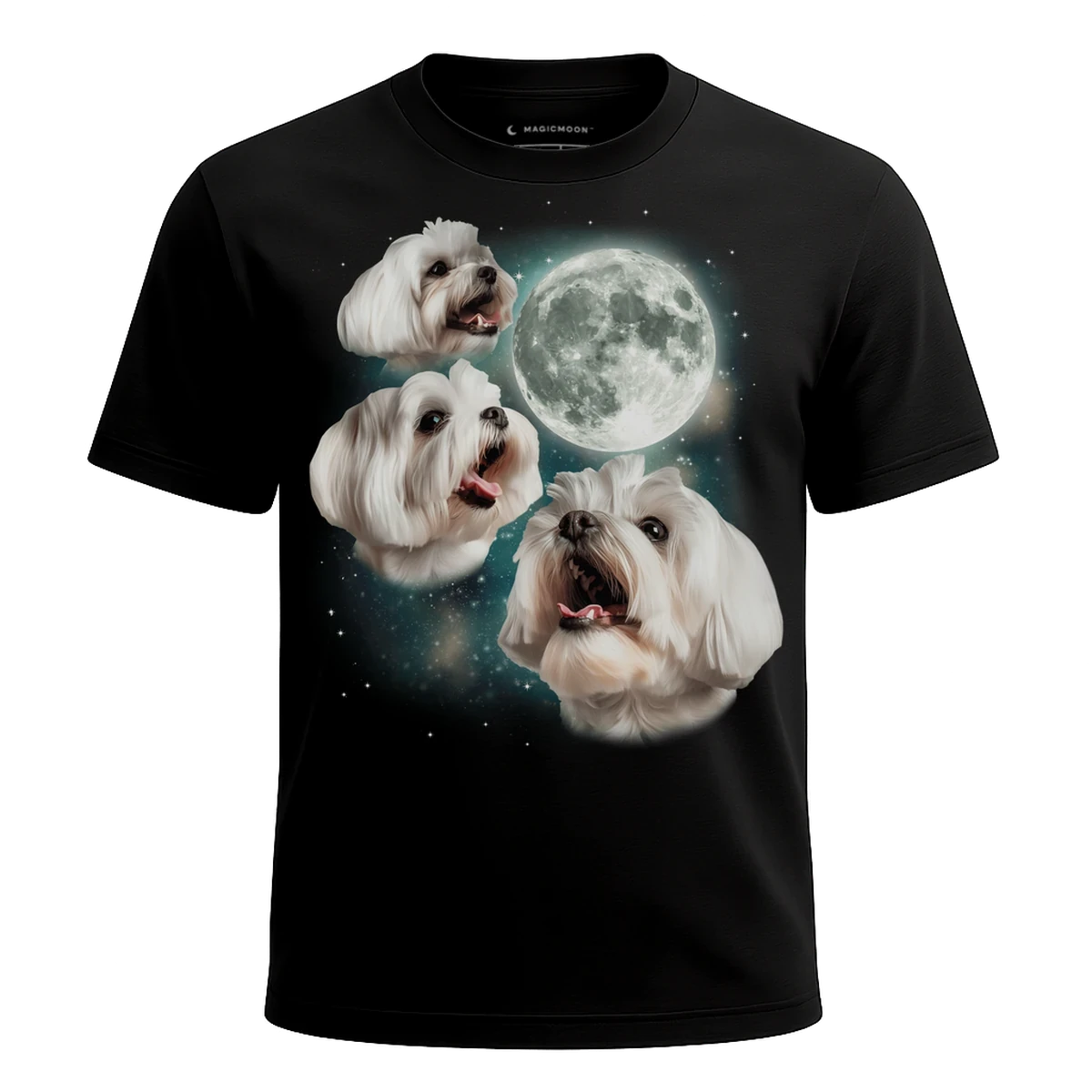 MagicMoon Three Maltese Moon - Funny Animal Shirt, White Elephant Gift, Novelty T-Shirt