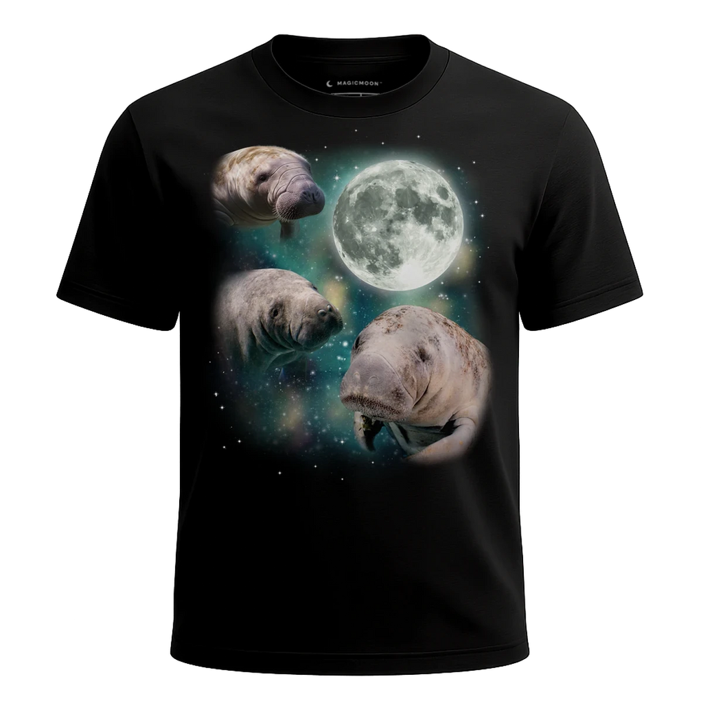 MagicMoon Three Manatee Moon - Funny Animal Shirt, White Elephant Gift, Novelty T-Shirt