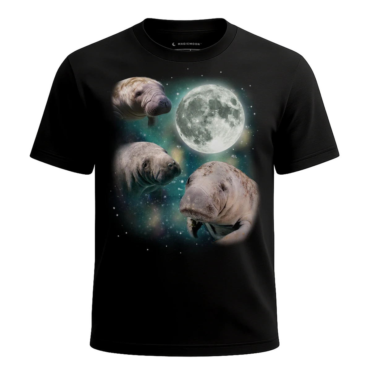 MagicMoon Three Manatee Moon - Funny Animal Shirt, White Elephant Gift, Novelty T-Shirt