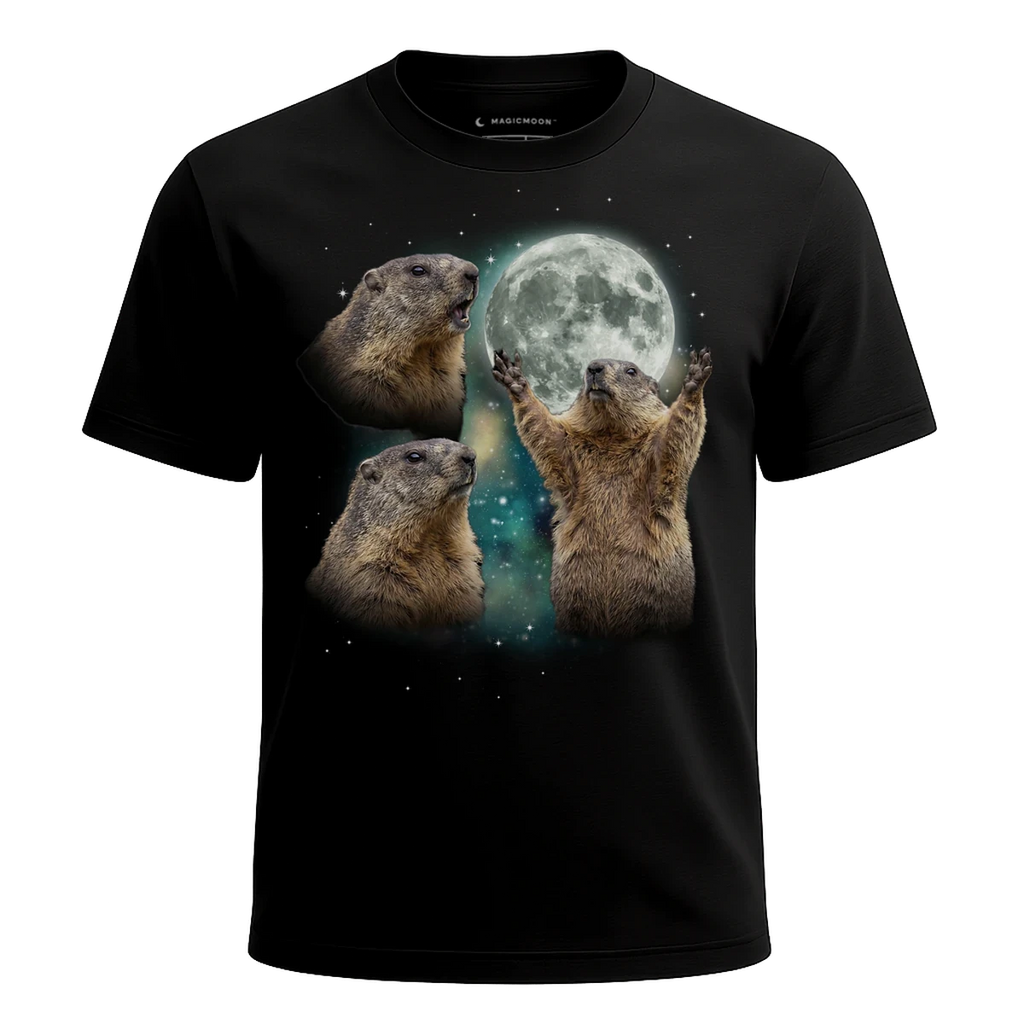 MagicMoon Three Marmot Moon - Funny Animal Shirt, White Elephant Gift, Novelty T-Shirt