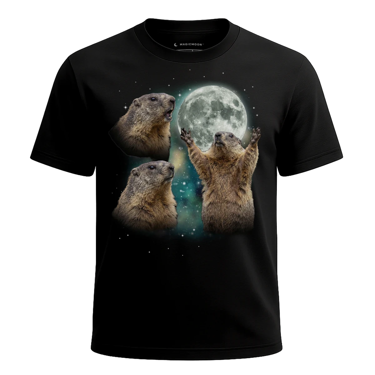 MagicMoon Three Marmot Moon - Funny Animal Shirt, White Elephant Gift, Novelty T-Shirt