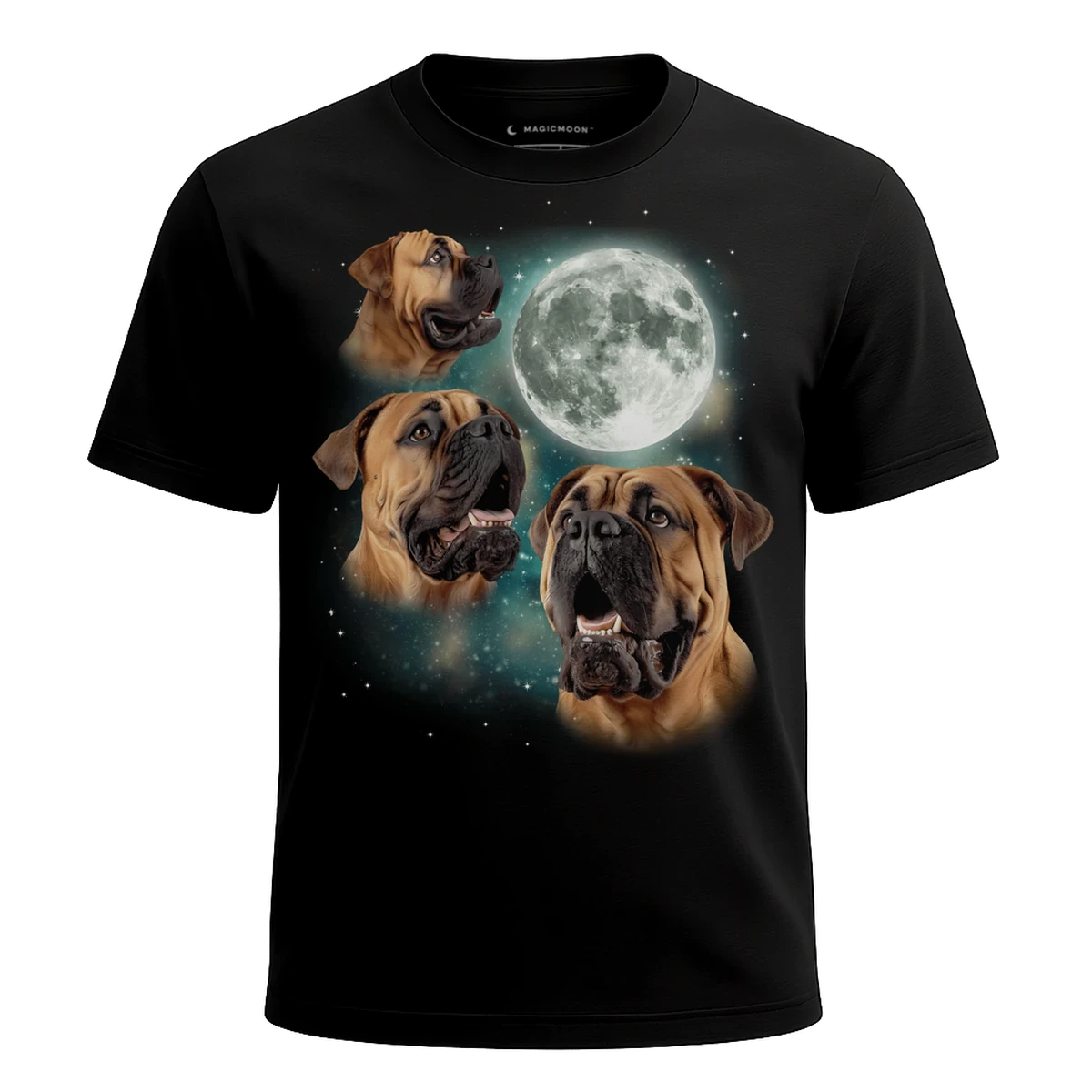 MagicMoon Three Mastiffs Moon - Funny Animal Shirt, White Elephant Gift, Novelty T-Shirt