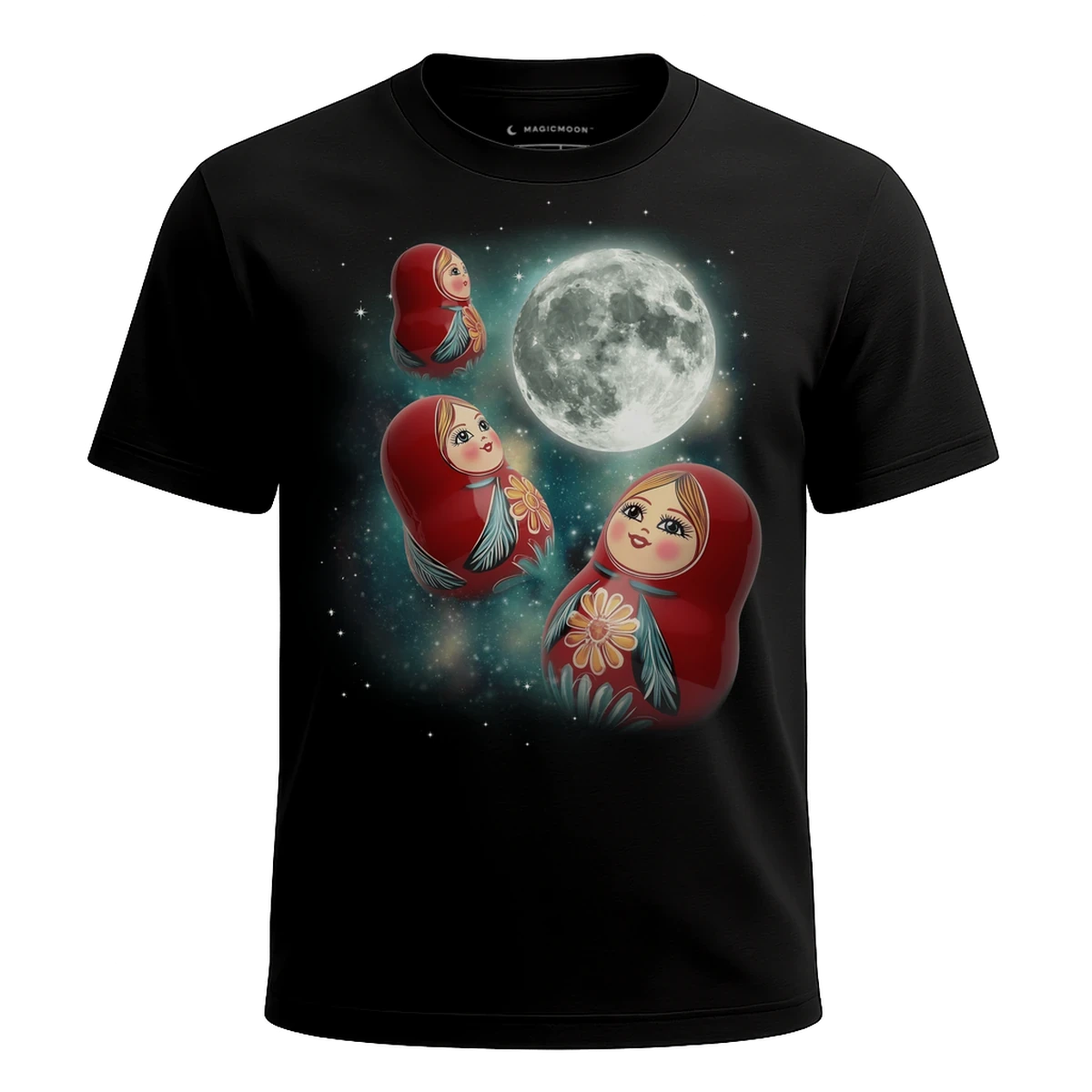 MagicMoon Three Matryoshka Doll Moon - Funny Novelty Shirt, White Elephant Gift, Novelty T-Shirt