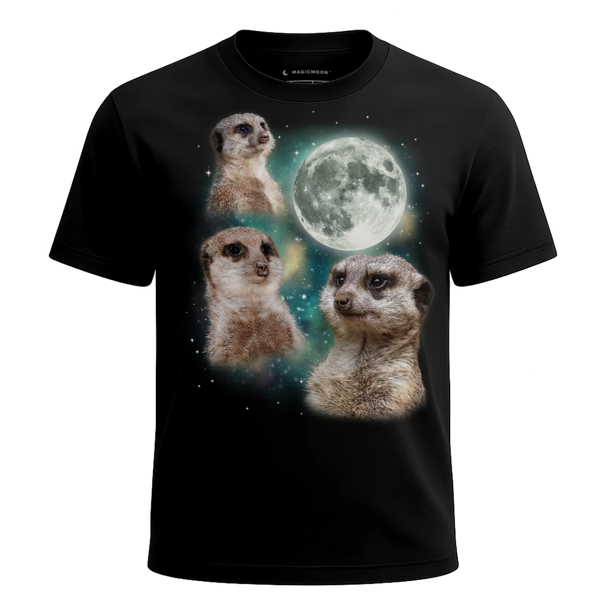 MagicMoon Three Meerkat Moon - Funny Animal Shirt, White Elephant Gift, Novelty T-Shirt