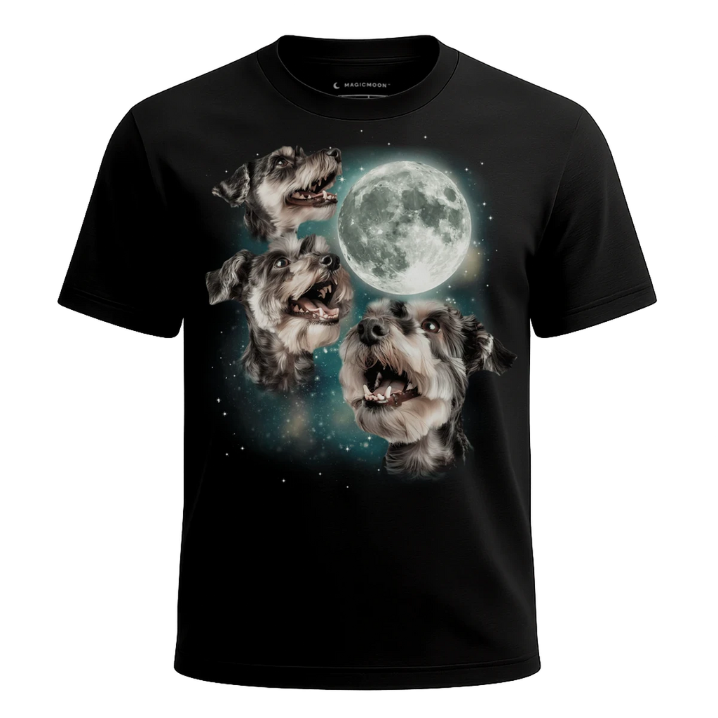 MagicMoon Three Miniature Schnauzer Moon - Funny Animal Shirt, White Elephant Gift, Novelty T-Shirt