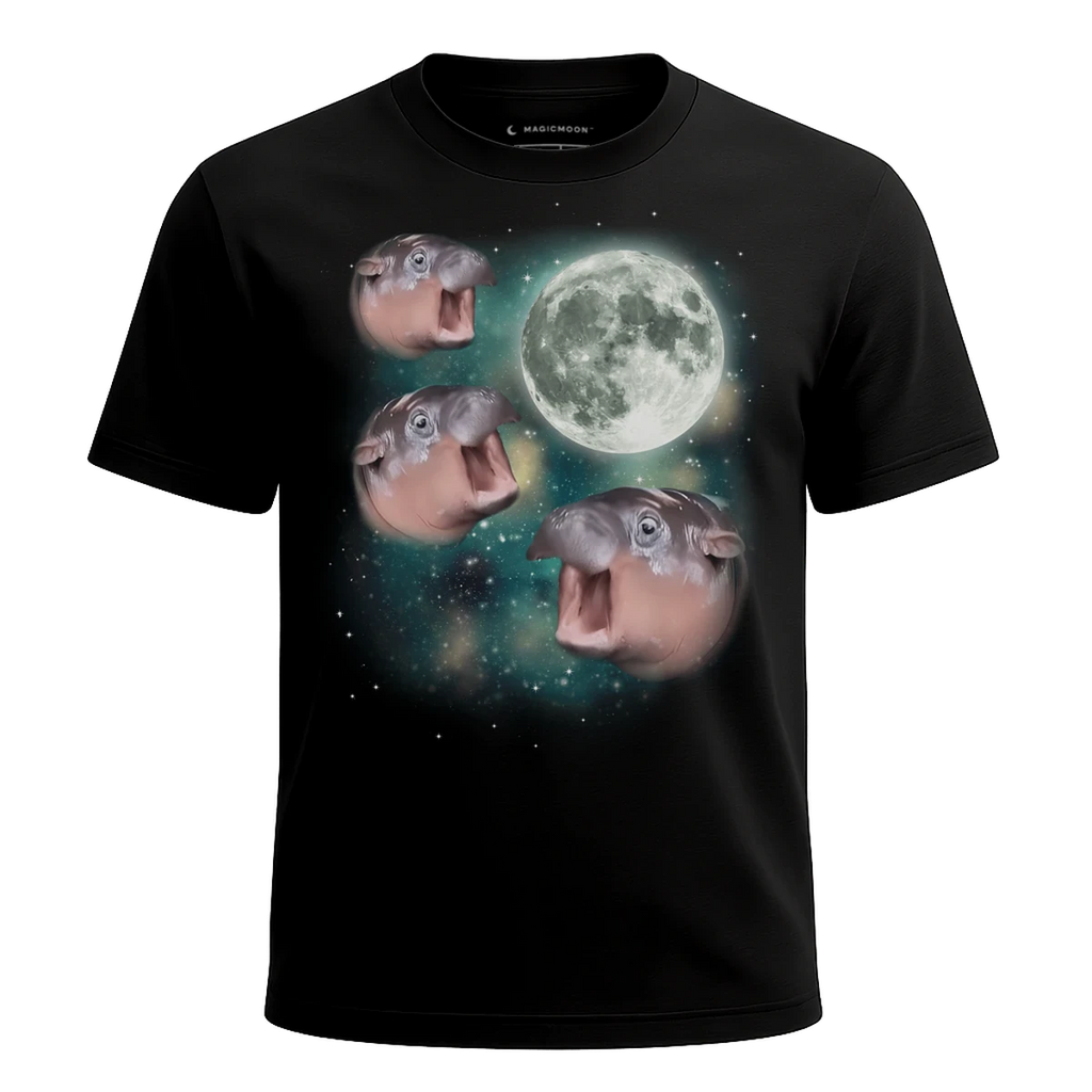 MagicMoon Three Moo Deng Moon - Funny Animal Shirt, White Elephant Gift, Novelty T-Shirt