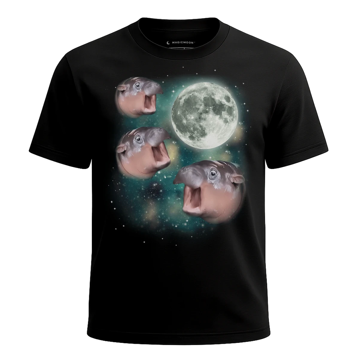 MagicMoon Three Moo Deng Moon - Funny Animal Shirt, White Elephant Gift, Novelty T-Shirt