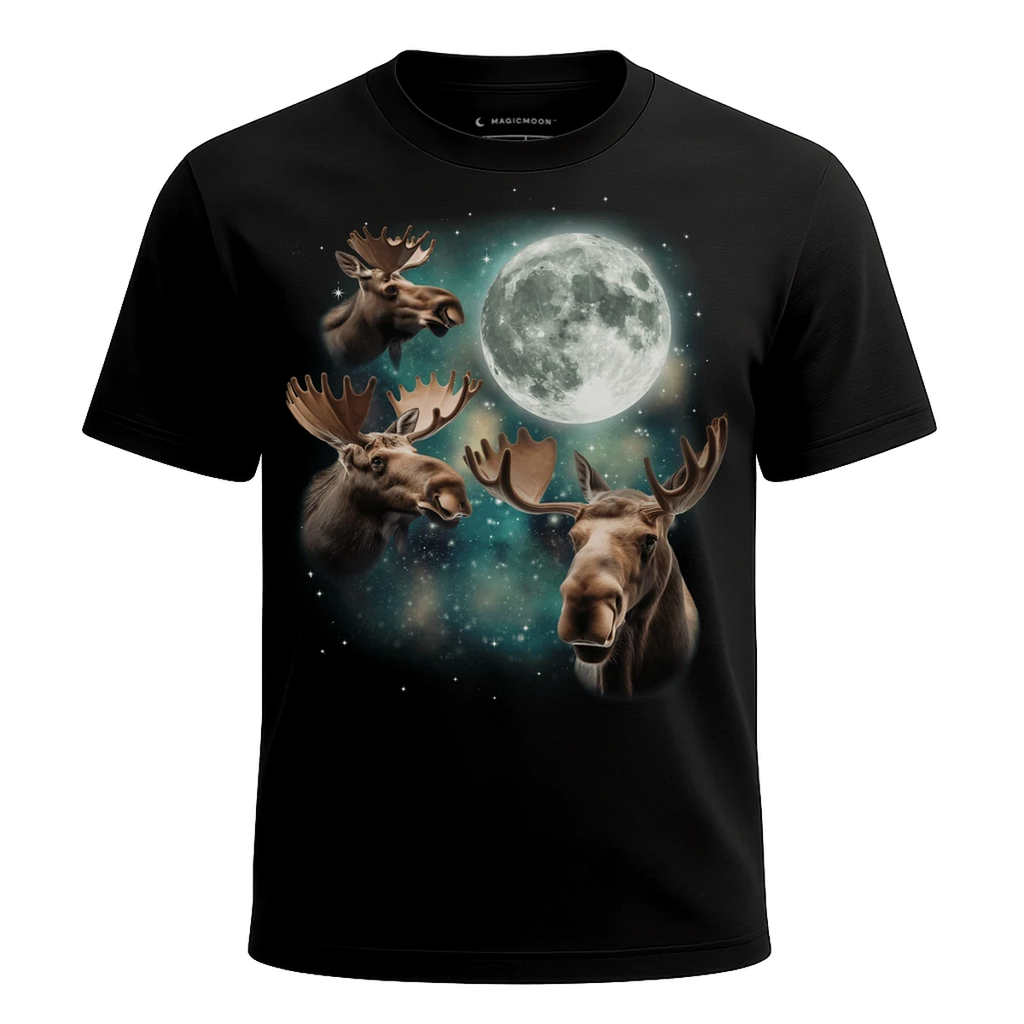 MagicMoon Three Moose Moon - Funny Animal Shirt, White Elephant Gift, Novelty T-Shirt