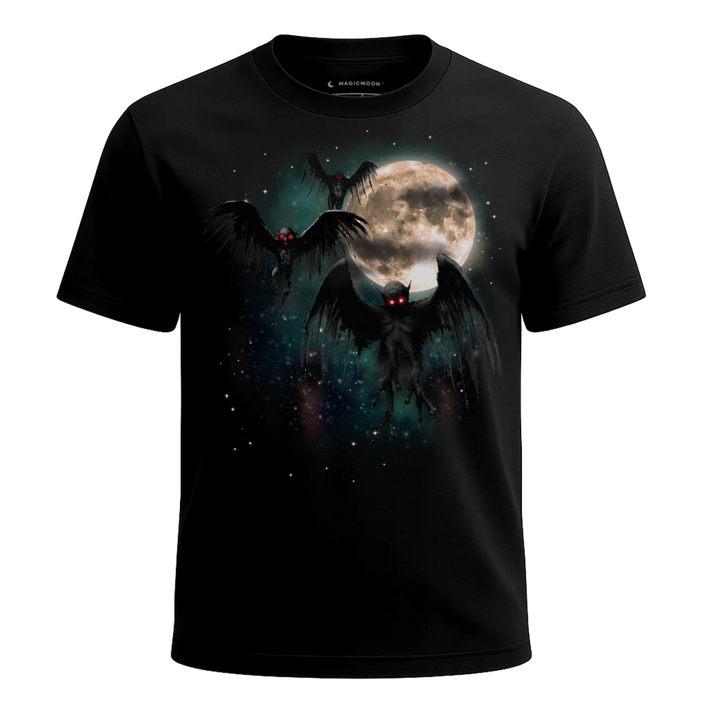 MagicMoon Three Mothman Moon - Funny Novelty Shirt, White Elephant Gift, Novelty T-Shirt