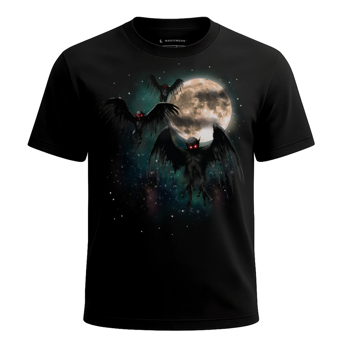 MagicMoon Three Mothman Moon - Funny Novelty Shirt, White Elephant Gift, Novelty T-Shirt