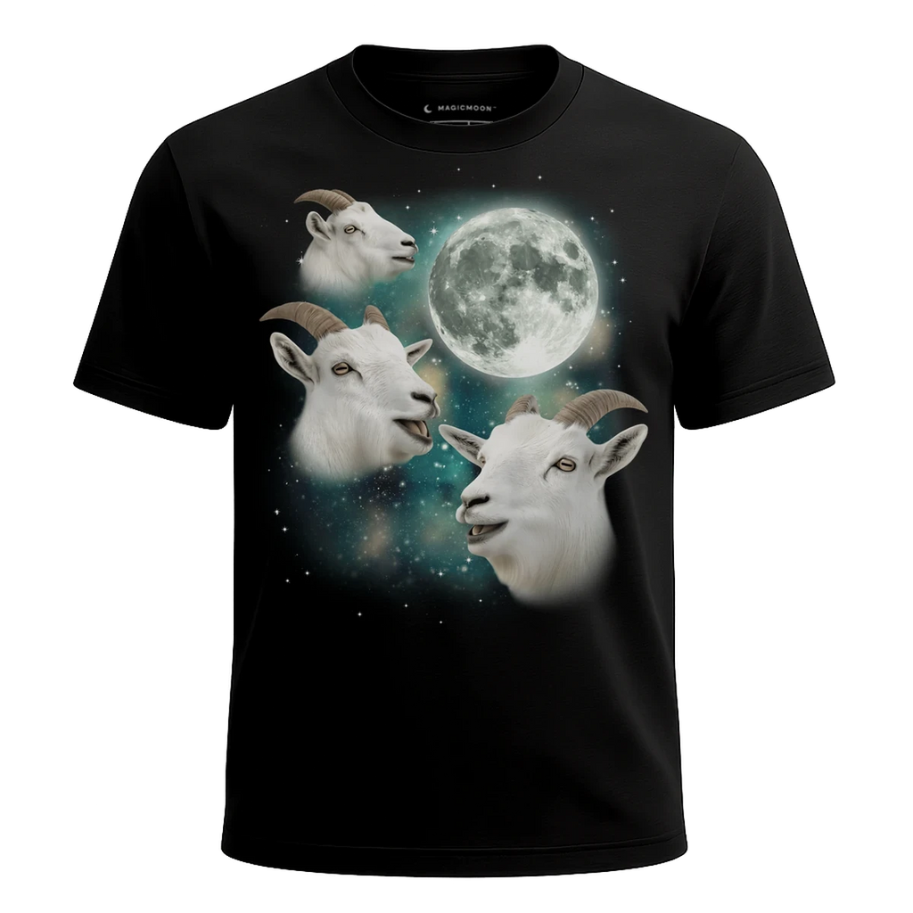 MagicMoon Three Mountain Goat Moon - Funny Animal Shirt, White Elephant Gift, Novelty T-Shirt
