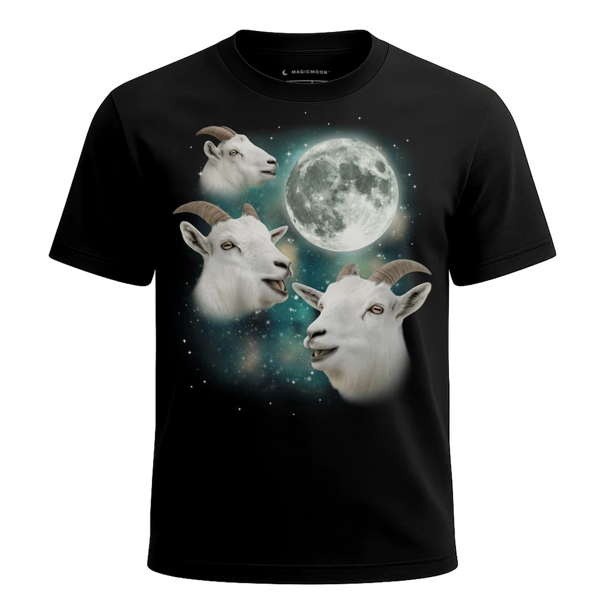 MagicMoon Three Mountain Goat Moon - Funny Animal Shirt, White Elephant Gift, Novelty T-Shirt