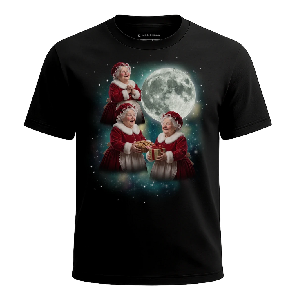 MagicMoon Three Mrs. Claus Moon - Christmas Gift Shirt, White Elephant Gift, Novelty T-Shirt