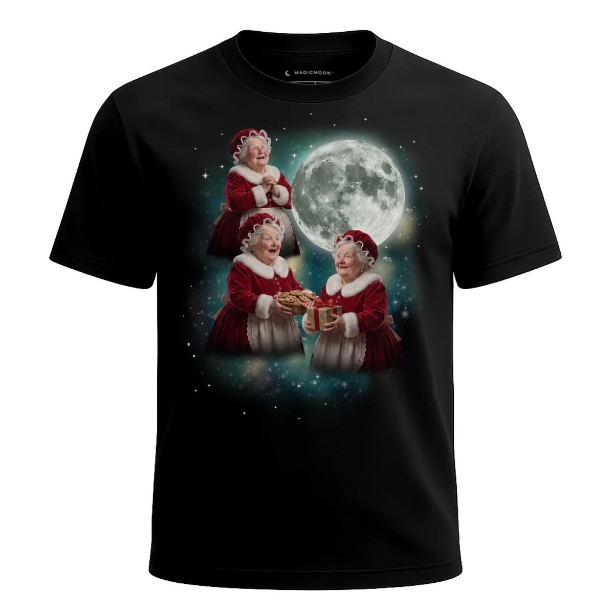 MagicMoon Three Mrs. Claus Moon - Christmas Gift Shirt, White Elephant Gift, Novelty T-Shirt