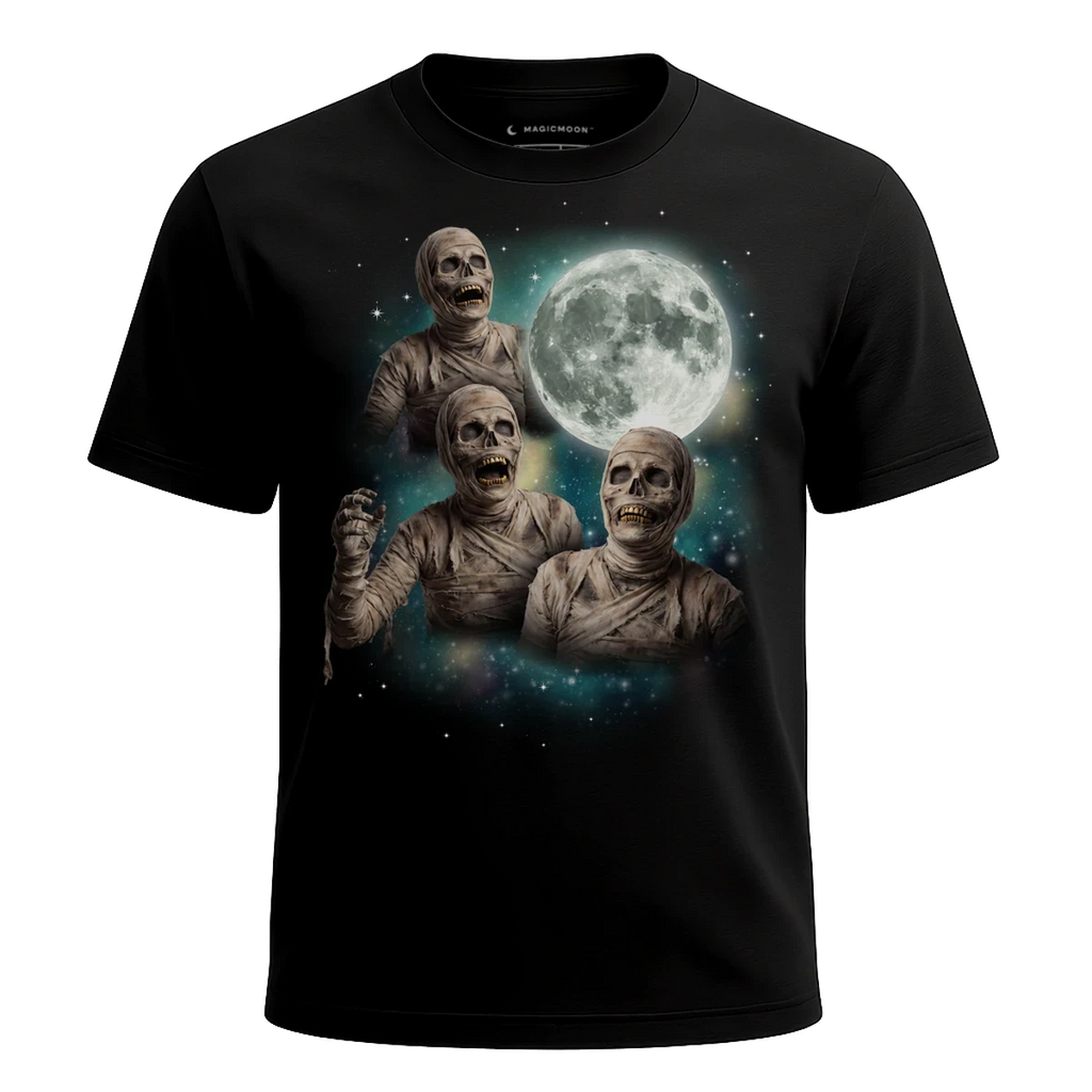 MagicMoon Three Mummy Moon - Halloween Costume Shirt, White Elephant Gift, Novelty T-Shirt