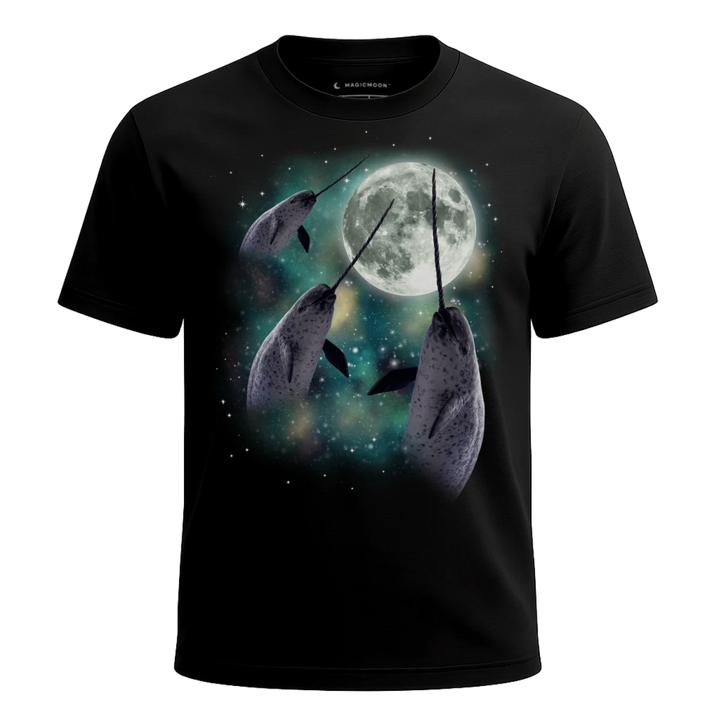 MagicMoon Three Narwhal Moon - Funny Animal Shirt, White Elephant Gift, Novelty T-Shirt