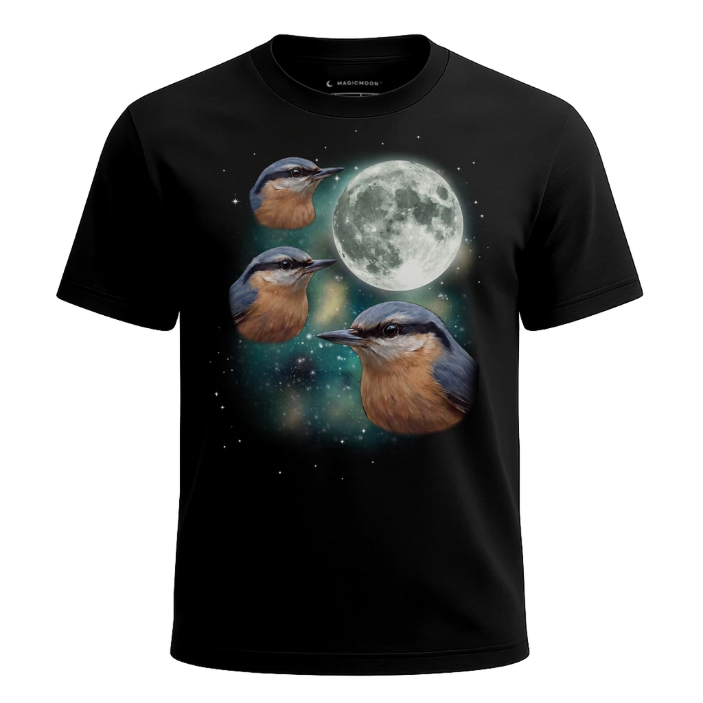 MagicMoon Three Nuthatch Moon - Funny Animal Shirt, White Elephant Gift, Novelty T-Shirt