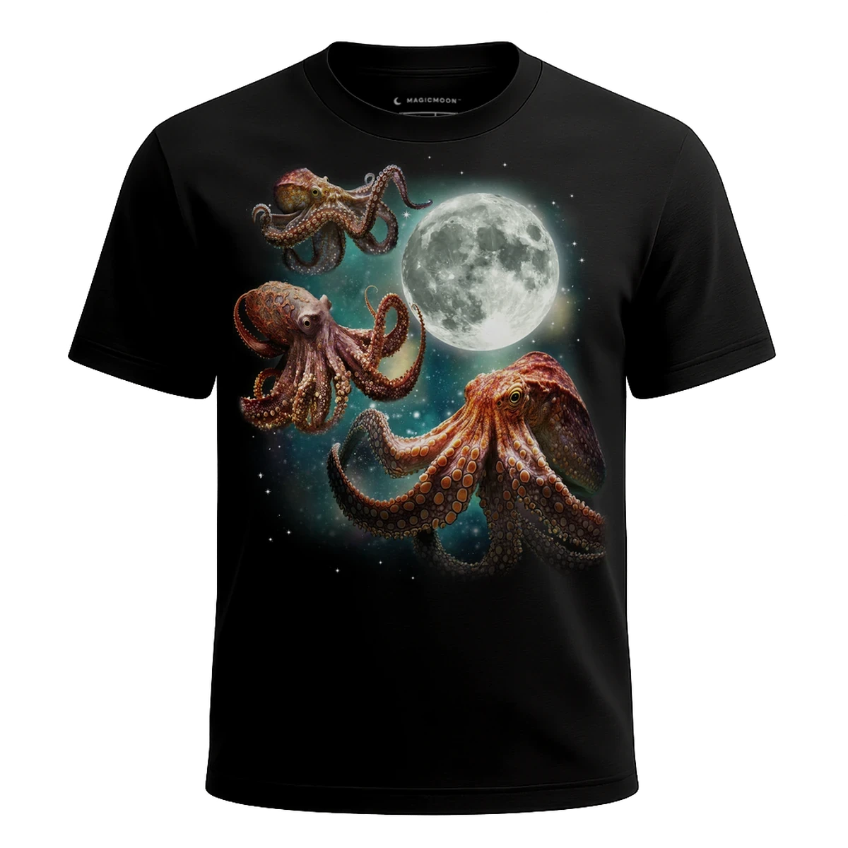 MagicMoon Three Octopus Moon - Funny Animal Shirt, White Elephant Gift, Novelty T-Shirt