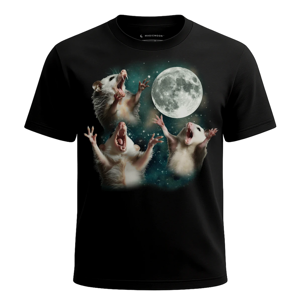 MagicMoon Three Opossum Moon - Funny Animal Shirt, White Elephant Gift, Novelty T-Shirt