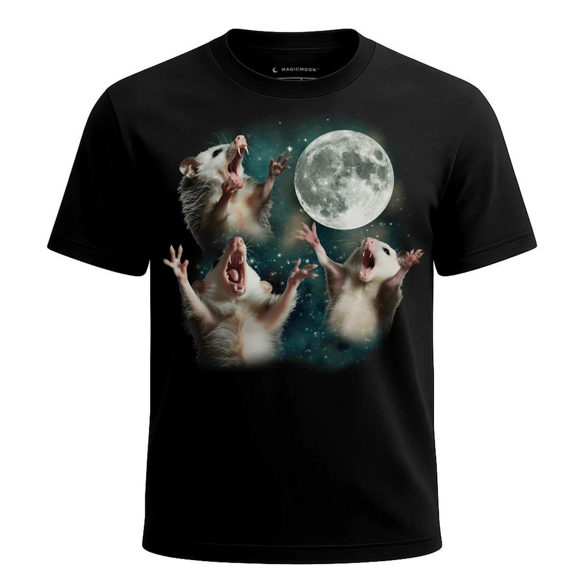 MagicMoon Three Opossum Moon - Funny Animal Shirt, White Elephant Gift, Novelty T-Shirt